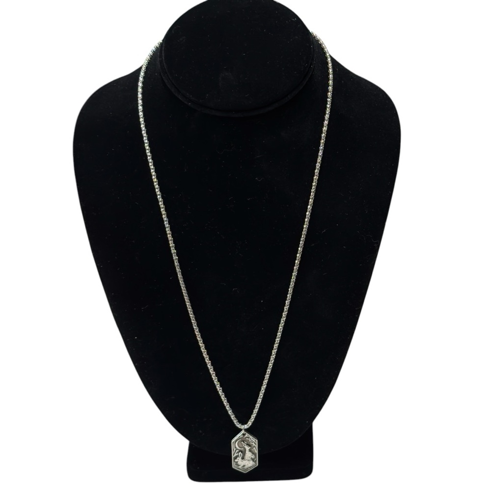 UNBRANDED SILVER Pendant With Rabbits Under A Crescent Moon STATEMENT Necklace